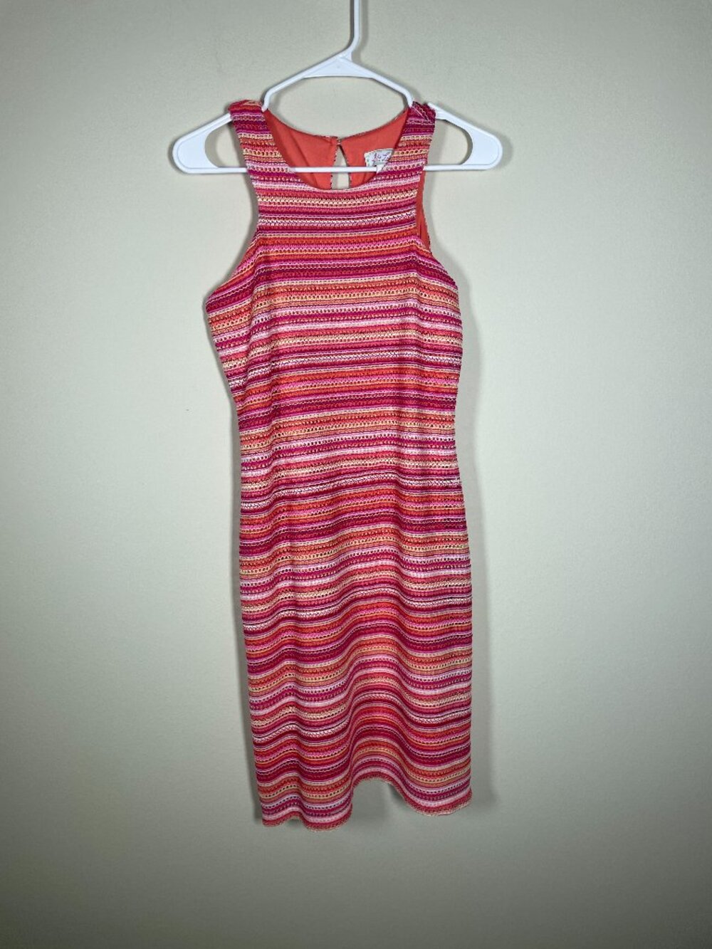 Ivy Lane Women's Stripe Lined Bright Pink Orange Sleeveless Dress Small!